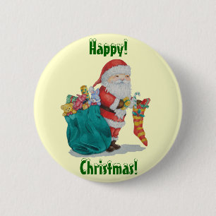 Cute santa and gifts in stocking christmas button