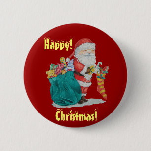 Cute santa and gifts in stocking christmas button
