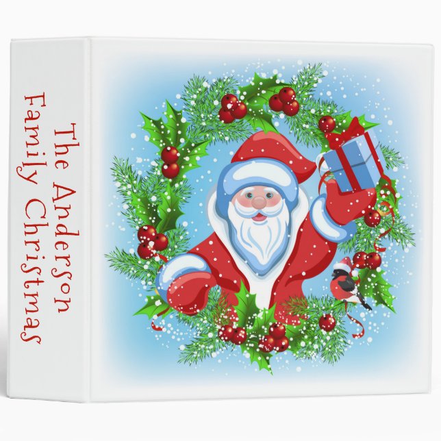 Cute Santa and Holly Wreath Family Christmas   Binder (Front/Spine)