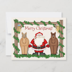 Cute Santa and Horses Merry Christmas Holiday Card