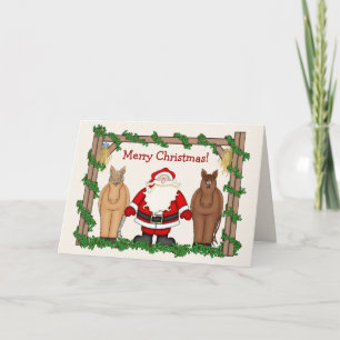 Cute Santa and Horses Merry Christmas Holiday Card