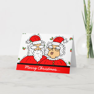 Cute Santa and Mrs. Claus With Holly Christmas Holiday Card