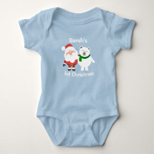 Cute Santa and Polar Bear 1st Christmas Baby Bodysuit