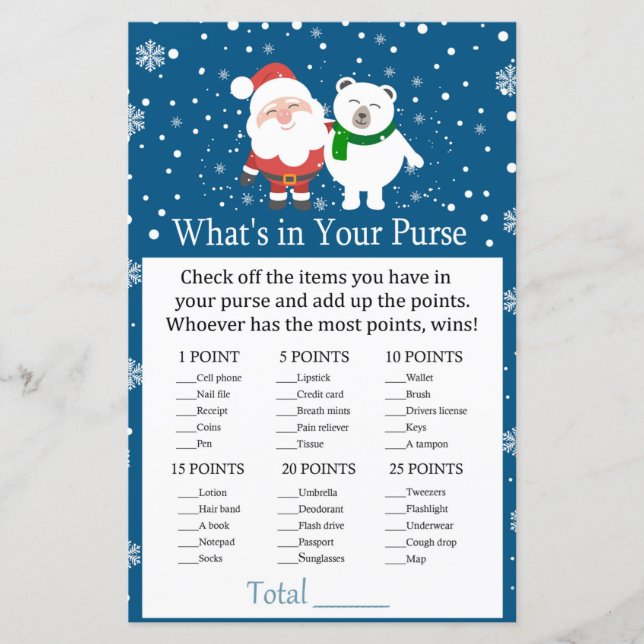 Cute santa and polar bear What's in your purse (Front)