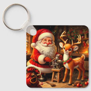 Cute Santa and Reindeer Keychain