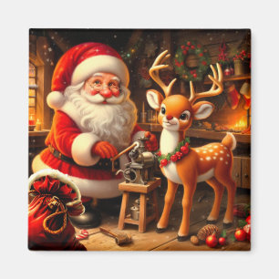 Cute Santa and Reindeer  Magnet