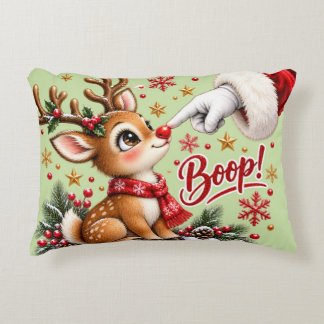 Cute Santa And Reindeer Nose Boop Christmas Accent Pillow