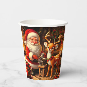 Cute Santa and Reindeer  Paper Cups
