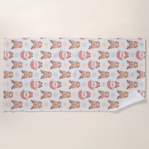 Cute Santa and Reindeer Pattern Beach Towel