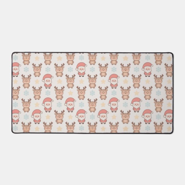 Cute Santa and Reindeer Pattern Desk Mat (Front)