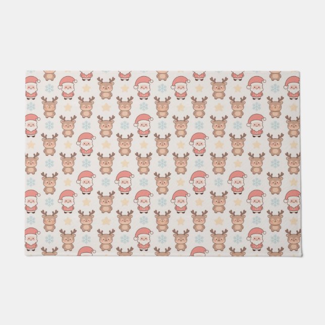 Cute Santa and Reindeer Pattern Doormat (Front)