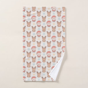 Cute Santa and Reindeer Pattern Hand Towel