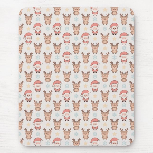Cute Santa and Reindeer Pattern Mouse Pad (Front)