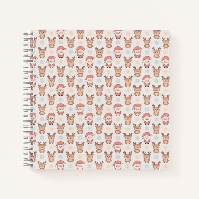 Cute Santa and Reindeer Pattern Notebook (Front)