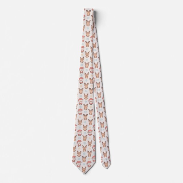 Cute Santa and Reindeer Pattern Tie (Front)