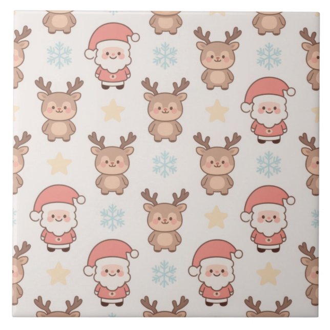 Cute Santa and Reindeer Pattern Tile (Front)