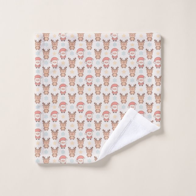 Cute Santa and Reindeer Pattern Wash Cloth (Wash Cloth)