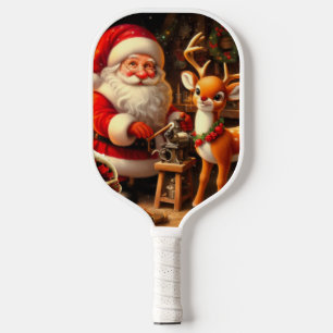 Cute Santa and Reindeer  Pickleball Paddle