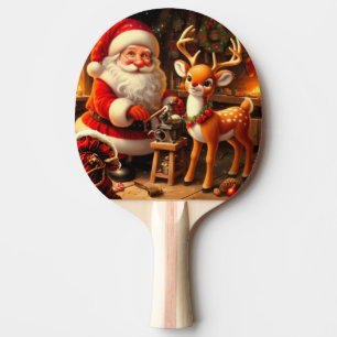 Cute Santa and Reindeer Ping Pong Paddle