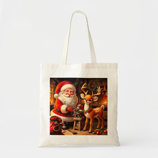 Cute Santa and Reindeer  Tote Bag (Front)