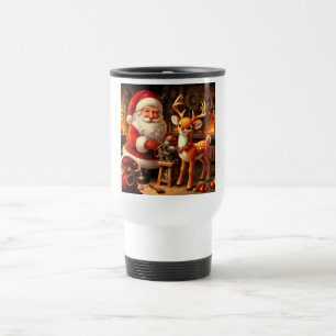 Cute Santa and Reindeer Travel Mug