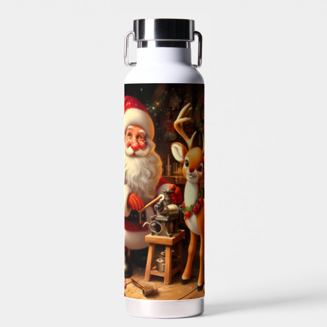 Cute Santa and Reindeer  Water Bottle (Front)