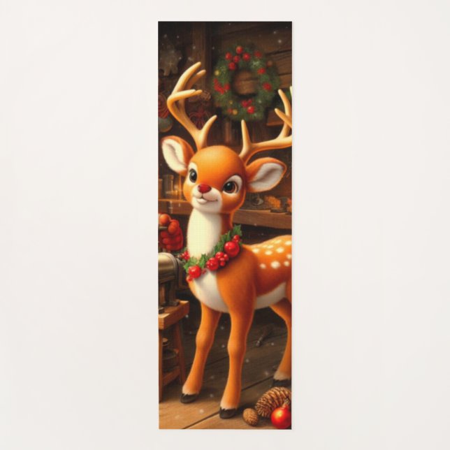 Cute Santa and Reindeer  Yoga Mat (Front)