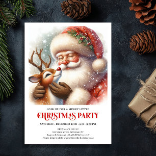 Cute Santa and Rudolph Christmas Party Gathering  Invitation