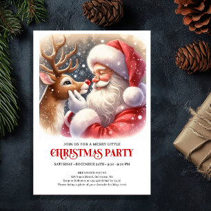 Cute Santa and Rudolph Christmas Party Invitation