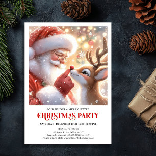Cute Santa and Rudolph Holiday Party Invitation