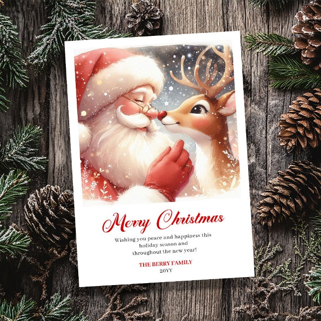 Cute Santa And Rudolph Merry Holiday Greeting Card (Cute Santa And Rudolph Merry Holiday Greeting Card)