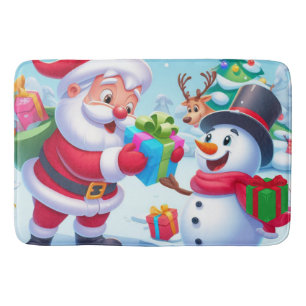Cute Santa and Snowman Bath Mat