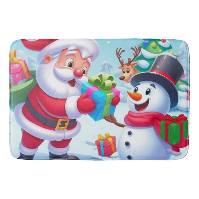 Cute Santa and Snowman  Bath Mat (Front)