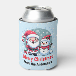 Cute Santa And Snowman Christmas Custom Can Cooler