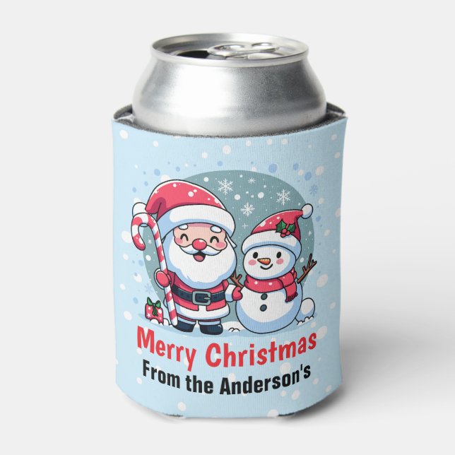 Cute Santa And Snowman Christmas Custom Can Cooler (Can Front)