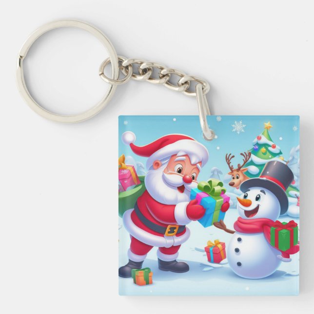 Cute Santa and Snowman  Keychain (Front)