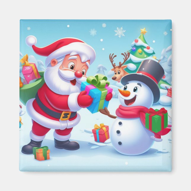 Cute Santa and Snowman  Magnet (Front)
