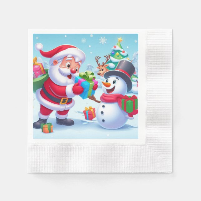 Cute Santa and Snowman  Napkin (Front)