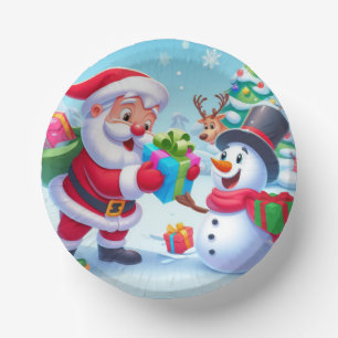 Cute Santa and Snowman Paper Plate