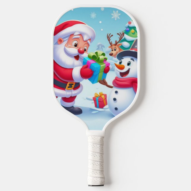 Cute Santa and Snowman  Pickleball Paddle (Front)
