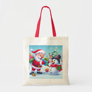 Cute Santa and Snowman Tote Bag