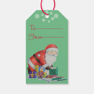 Cute santa and toys wrapping Christmas gifts Gift Tags