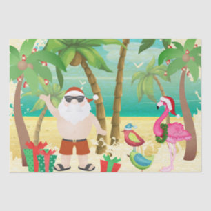 Cute Santa and Tropical Birds Beach Christmas Tissue Paper