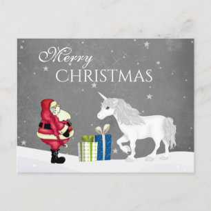 Cute Santa and Unicorn Merry Christmas Postcard
