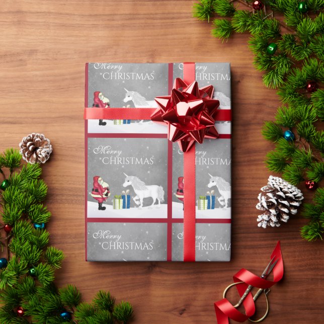 Cute Santa and Unicorn Merry Christmas Wrapping Paper (Holiday Gift)