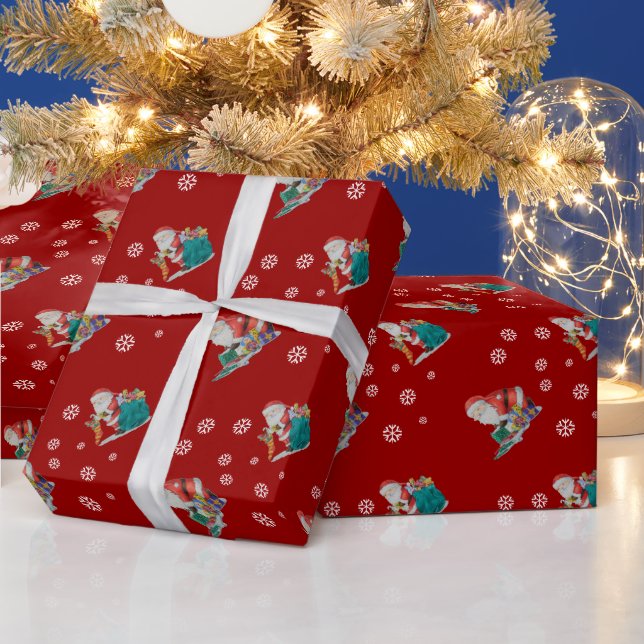 Cute santa and wrapped parcels for Christmas Wrapping Paper (Holidays)