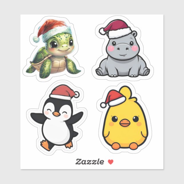 Cute Santa Animals Custom-Cut Vinyl Stickers (Sheet)
