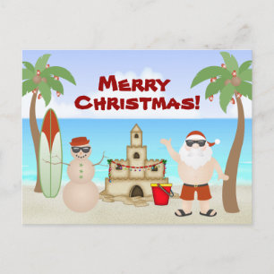 Cute Santa at the Beach Paradise Merry Christmas Holiday Postcard