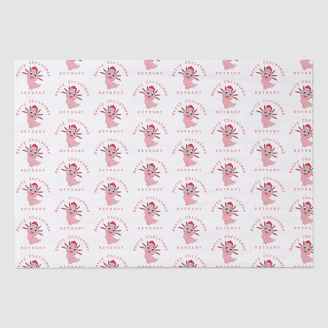 Cute Santa Axolotl Pattern Name Merry Christmas  Tissue Paper (Front)