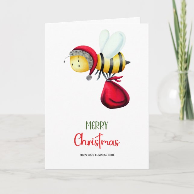 Cute Santa Bee Apiary Logo Business Christmas Holiday Card (Front)